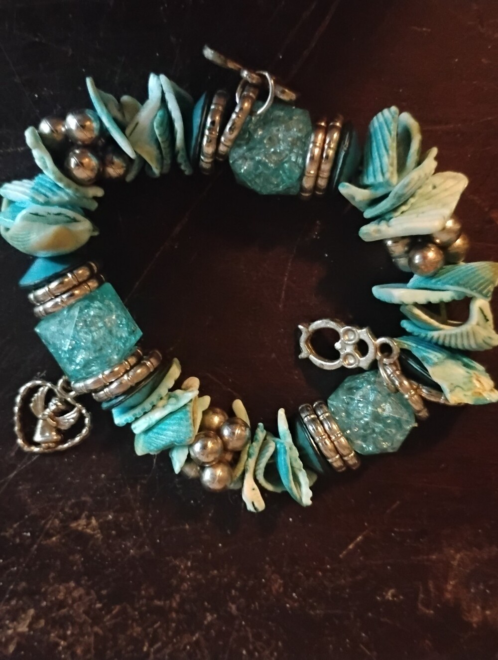 Boho Chic Turquoise Seashell & Beaded Charm Bracelet with Angel Accent